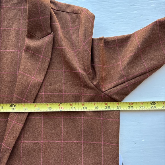 Leith Nordstrom Womens M Blazer Brown Pink Plaid Button Dale Windowpane NWT - Picture 7 of 13